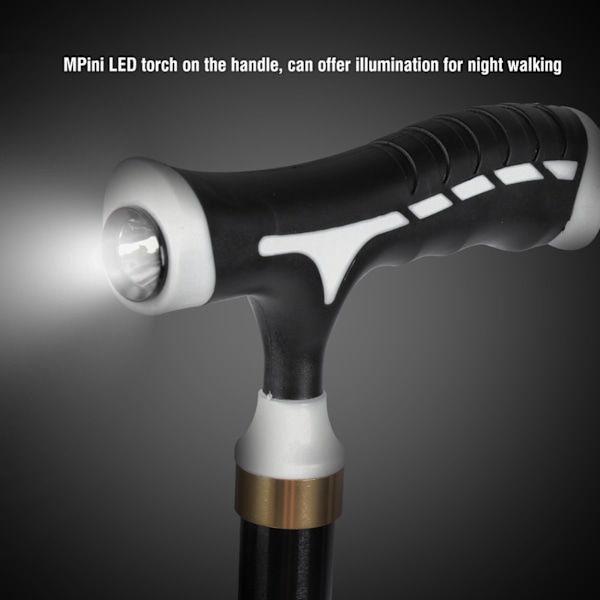 LED-lys Aluminiumlegerings Foldbar Anti-slip Ældre Krykke Håndtag Stok Vandrestok