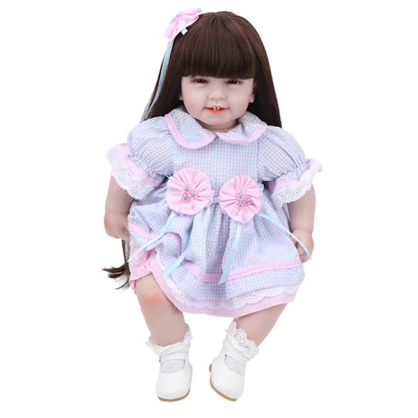 22 tum Reborn Baby Doll med långt hår Mjuk Reborn Babies Girl Bedårande dockleksak