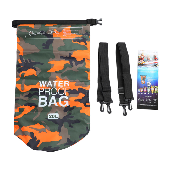 Vattentät torr väska polyester PVC lätt hopfällbar bärbar rulltopp torr väska för simning orange kamouflage 20L