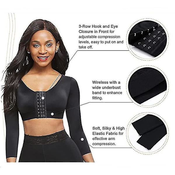 Arm Shaper Kompressionsbehå Posture Corrector Tank Top - Dam 3/4 Ärm Front Closure, Svart