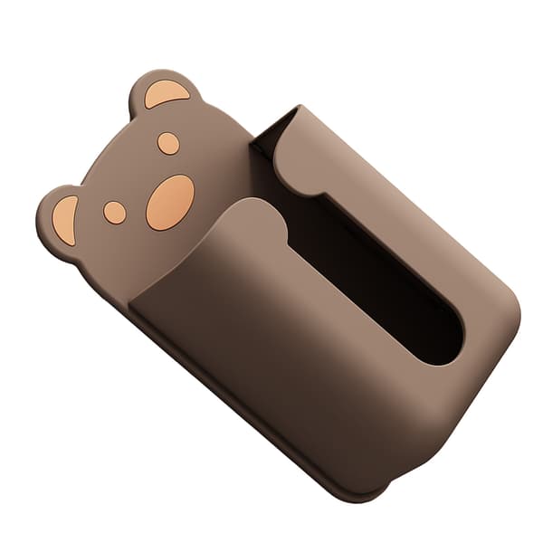 Wall Mounted Tissue Box Punch Free Cute Bear Pattern Plastic Tissue Dispenser for Home Bathroom Brown Bear
