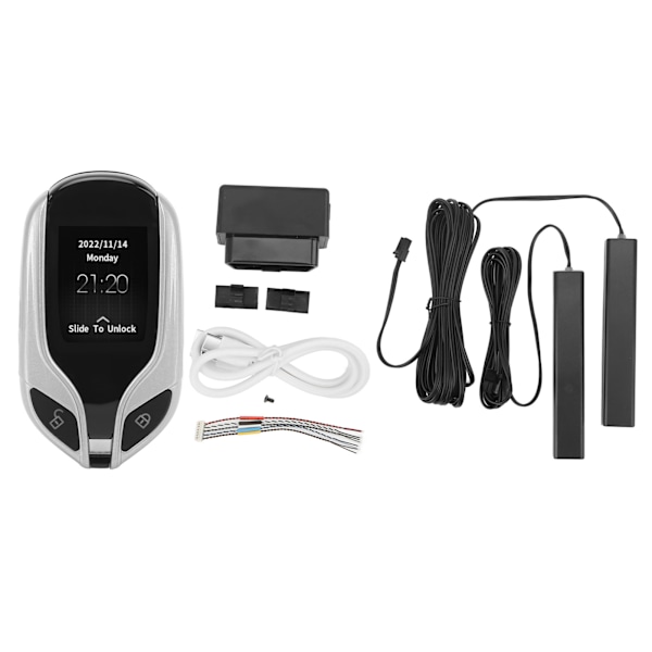 LCD-skærm Smart Key Universal lang standbytid PKE Keyless Entry System til alle modeller med One Button Start Sølv