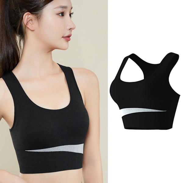 Sport-BH Nylon Andas Hudvänlig U-formad stålring Free Running Gym Atletisk BH för kvinnor Svart M