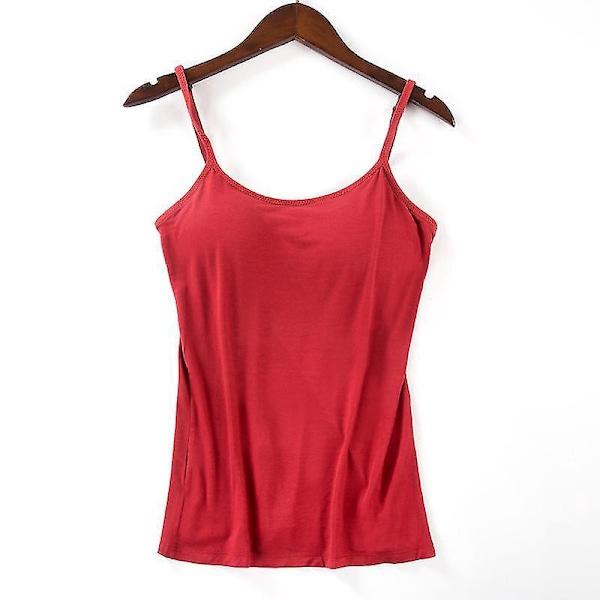 Blød Polstret BH Tanktop til Kvinder - Spaghettistropper Camisole, Rød, S-XL