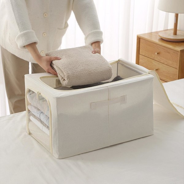 Hem Vikbar säng Förvaringslåda Praktisk Synlig Organizer Bin för Klädfiltar Täcken-26 Creamy-white 49L