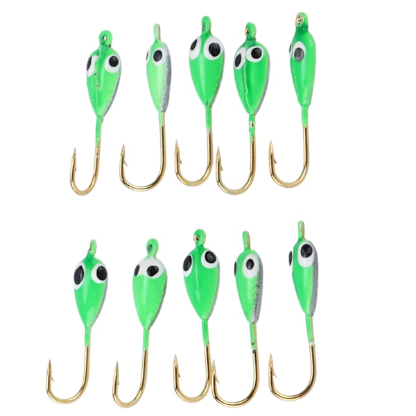 10 Styck Isfiske Jiggar Hullingförsedda Vinter Jigging Lures Mini Krok Tillbehör Grön grodyngel Form
