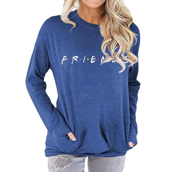 Kvinders Pocket Sweatshirt Friends Letter tryckt rundhalsad långärmad T-shirt