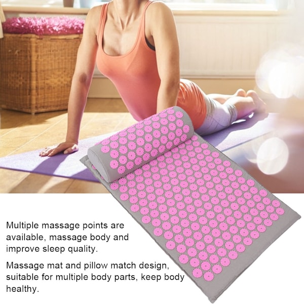 Akupunkturmassage Yogamåtte Akupressurmassagepute 68 x 42 cm (Lysegrå rosa spænde)