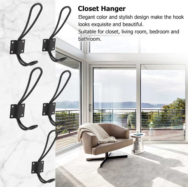 Vintage Style Double Coat Hat Hooks Wardrobe Hanger (5 Pcs Black L)