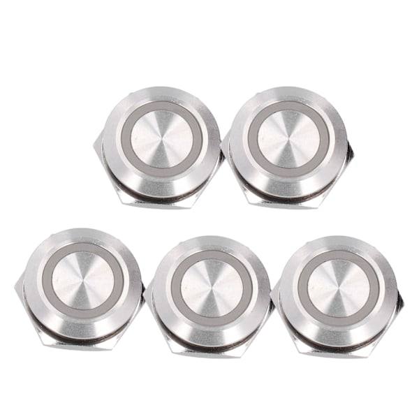 5 stk øjeblikkelig trykknapkontakt metal autoreset Ultratynd Vandafvisende med LED 19mmAC220V Gul