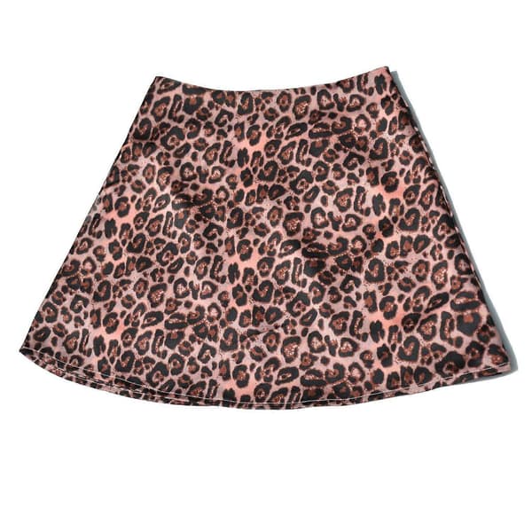 【LD】Kvinnors leopardmönstrade högmidjade korta satinkjol, rosa - leopard, S