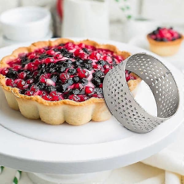 10 stk. 4,5 cm Quiche Tærteringe i rustfrit stål Perforerede Sømløse Tærteringe med Hul silver