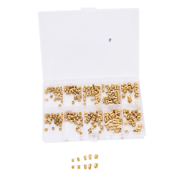 280 stk Messing rillete muttere gjengede innsatsfester M2 M2.5 M3 sortimentsett
