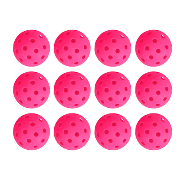 12ST 74mm 40 hål pickleballs PE plast hög elasticitet pickleball utomhus hål bollar rosa