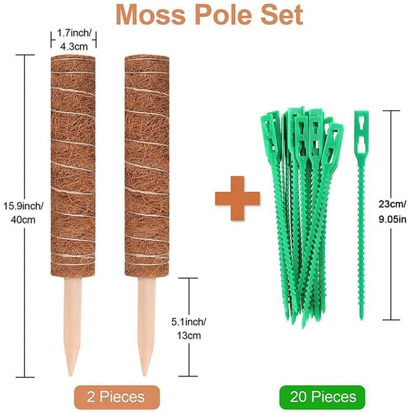 2 pcs Moss Pole for Cheese Plant Stackable Moss Stick with 20 Zip Ties for Extending Monstera Pothos Vines
