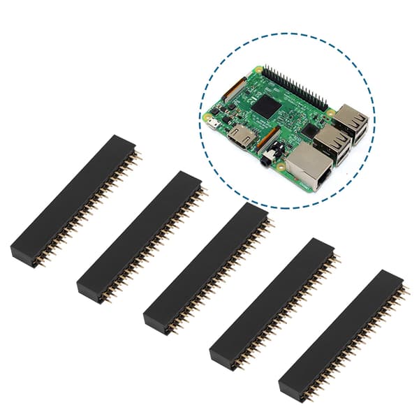 5 stk. 2 x 20 Pins 2,54 m Pitch Hun Dual Row Short Pin Headers til Raspberry Pi