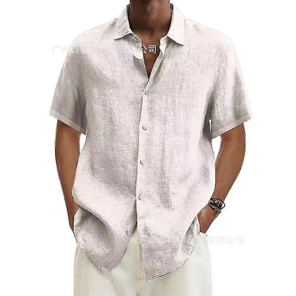 Herr sommar bomull linne lös passform vit blus oversized S-5XL