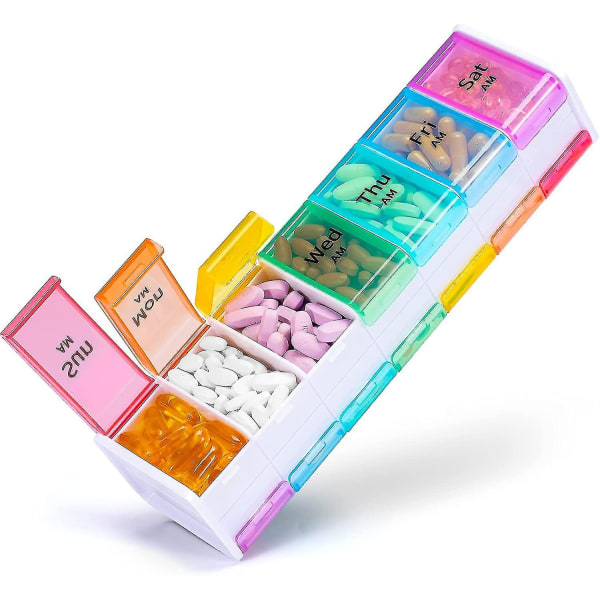 Extra Large Weekly Pill Organizer - 7-dagars Pill Box med stora dubbla fack för att lagra piller, vitaminer White