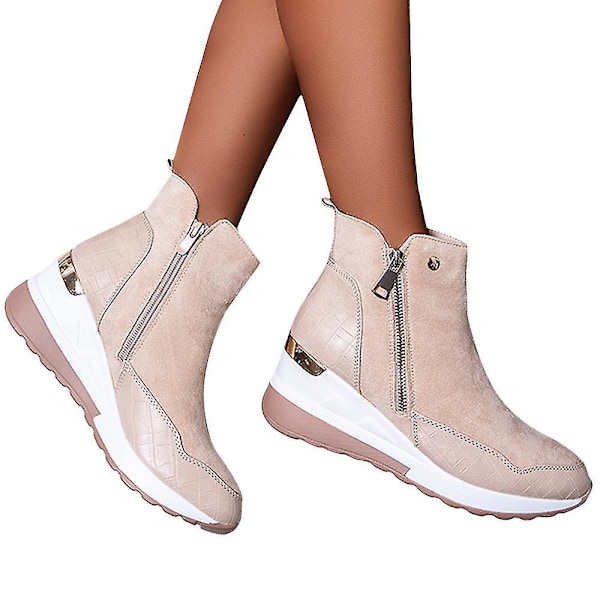 Beige Wedge High Top Ankle Boots Sneakers Shoes för kvinnor