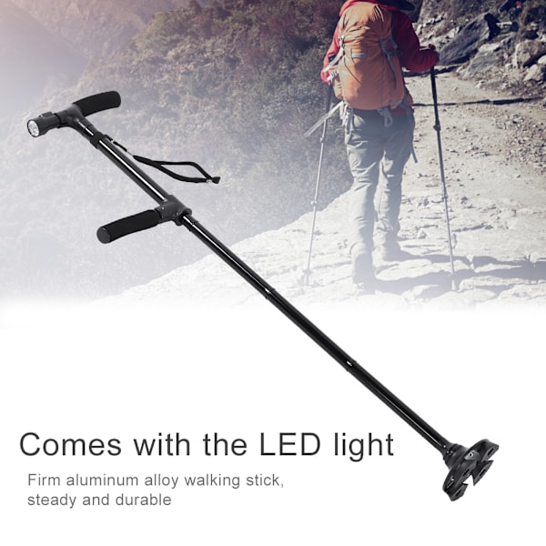 Foldbar LED-lys Sikkerheds Gåstok Anti-slip Teleskopisk Magic Cane 4 Hoved Til Ældre