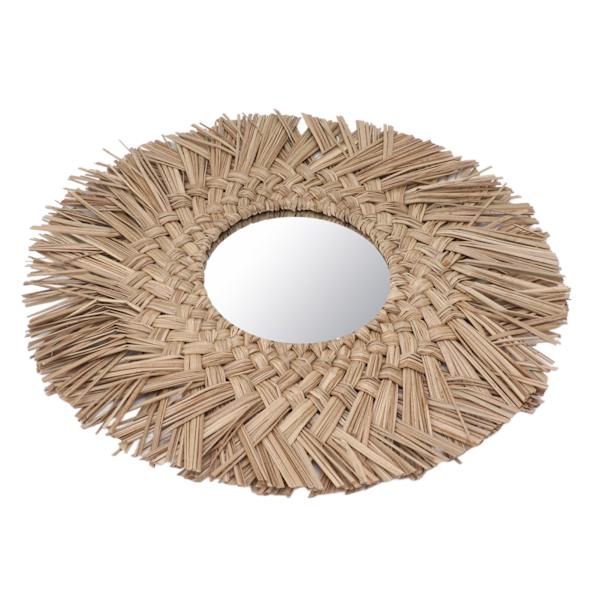 Straw Weaving Wall Mirror Retro Vacker vävd vägghängande spegel för Dorm Room Dekoration Nature