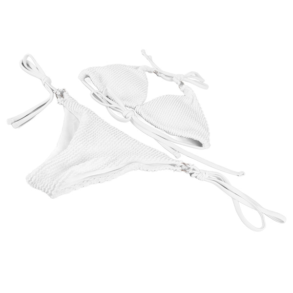 Crosscross Bikini Set Tie Side Ren Färg Dam 2 delar Baddräkt för sommar Strand Simning Vit M