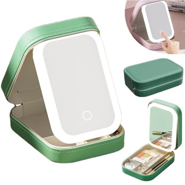 Makeuptaske - Uspecificeret - Rejsetaske - LED-belyst spejl - 3 farver - Kunstlæder