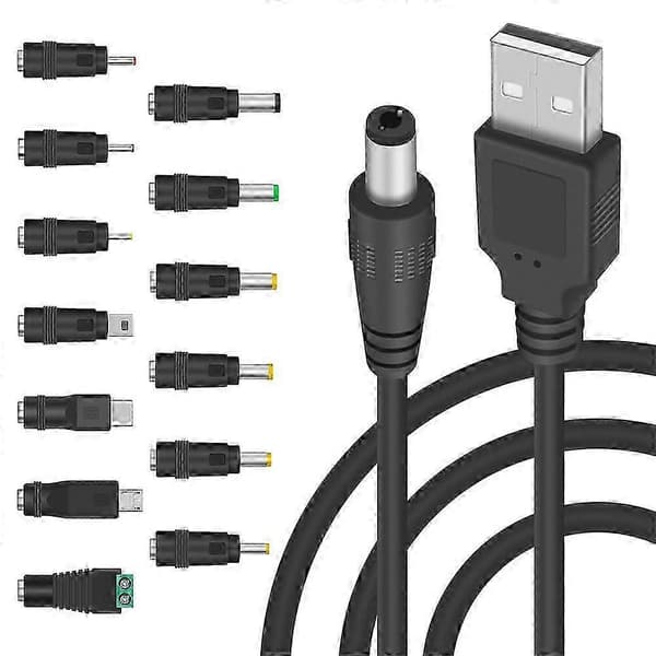 5V DC 5.5x2.1mm strømkabel, USB til DC Jack opladerkabel kompatibelt med elektronik