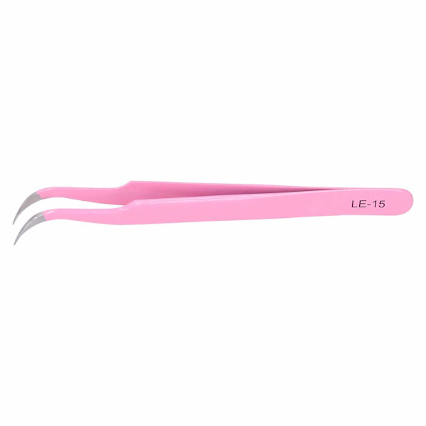 Lash Pincet Rostfritt stål Lösögonfransar Pincett för ögonfransförlängning PinkLE‑15 Curved