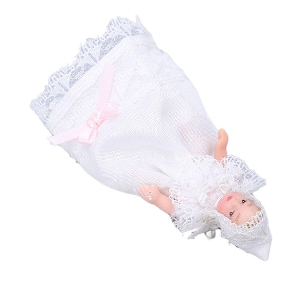 Mini keramisk babydocka 1/12 rörlig böjbar miniatyr babydockamodell med klänning för dockhustillbehör