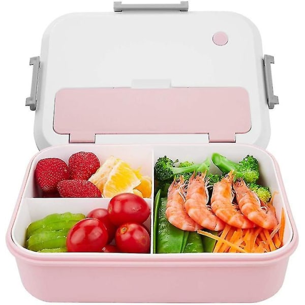 Bento Box för barn och vuxna | Återanvändbara lunchbehållare med 3 fack | Matförvaringslådor med redskap | Miljösäker och hälsosam (rosa)