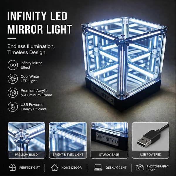 Hypercube LED-boks DIY trådløs bordlampe figurdisplay 4D-boks avgrunnstunnelpynt hvitt lys