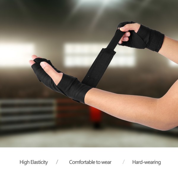 1 par elastiske håndbindingsbandager Støttende håndomslagsbeskyttelse til boksning Muay Thai (sort, 2,5 m)