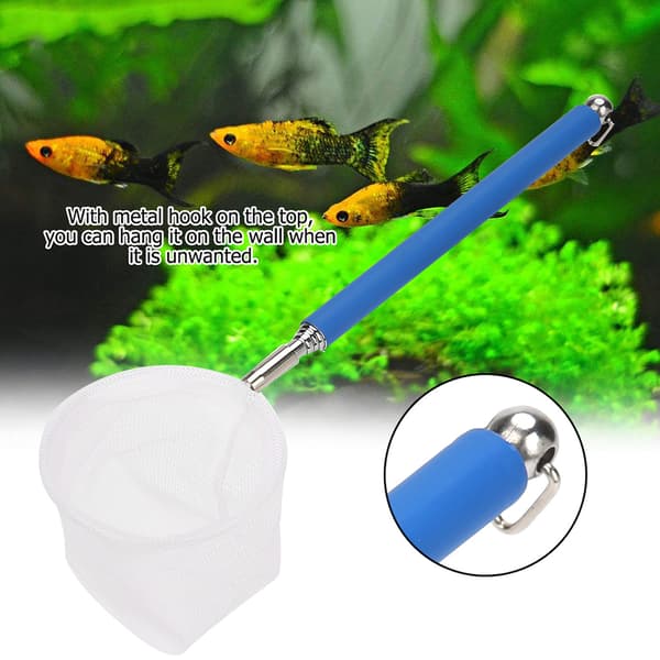 Adjustable Mini Fish Net Pole for Aquarium Tank Shrimp 20-57.5cm Expandable (Blue Round)