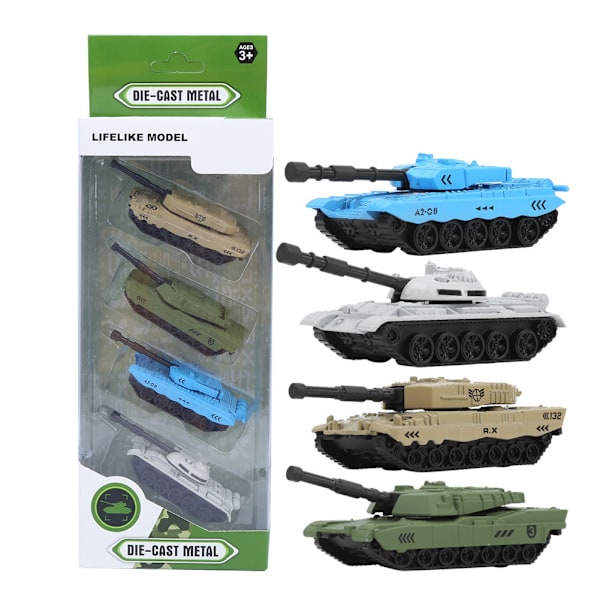 4 kpl Alloy Tank -malli Erittäin realistisen mallin sotilaspanssarivaunu lelu lapsille Alloy Tank -malli