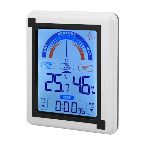 LCD-pekskärm Väderklocka Digital Temperatur Fuktighetsmätare Termometer Hygrometer