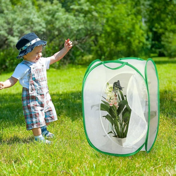 Hopfällbart nät för insekts- och fjärilshabitat med instruktioner, Terrarium Pop-up Vit fjärilsnät för barn 60 * 60 * 90cm