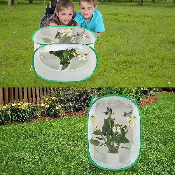 Hopfällbart nät för insekts- och fjärilshabitat med instruktioner, Terrarium Pop-up Vit fjärilsnät för barn 60 * 60 * 90cm