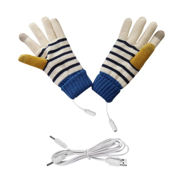 Oppvärmda Usb-handskar for kvinner, handvärmare med randstickning, tvättbar, varm vinterpresent