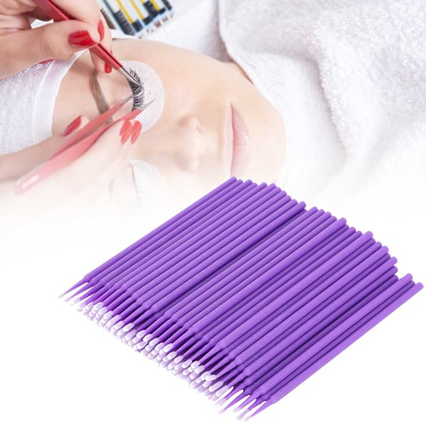 200 st ympad ögonfransspinne Bomullspinne Micro Applikatorer Makeup Brush Purple
