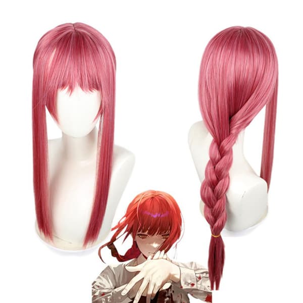 Makima Punainen Pitkä Punottu Peruukki 70CM Cosplay-asu Moottorisaha
