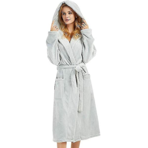 Fleeceforet badekåpe med hette for kvinner, lys grå Light Grey 2XL