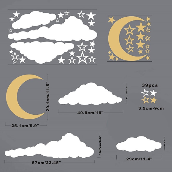 Sky med skyer Vægsticker Vinyl Vægmærke Månen og Vægdekor Børn Baby Børneværelse Dekoration