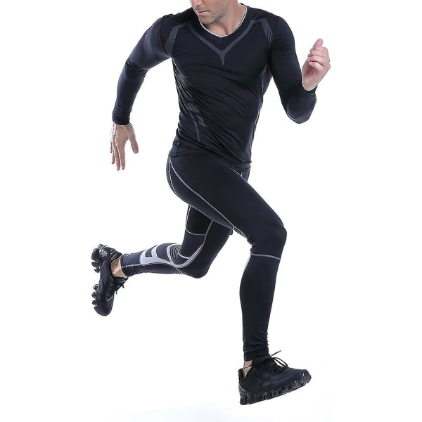 Långärmad kompressionstopp för män Cool Dry Tight Baselayer Hela säsongen för löpträning Black XL