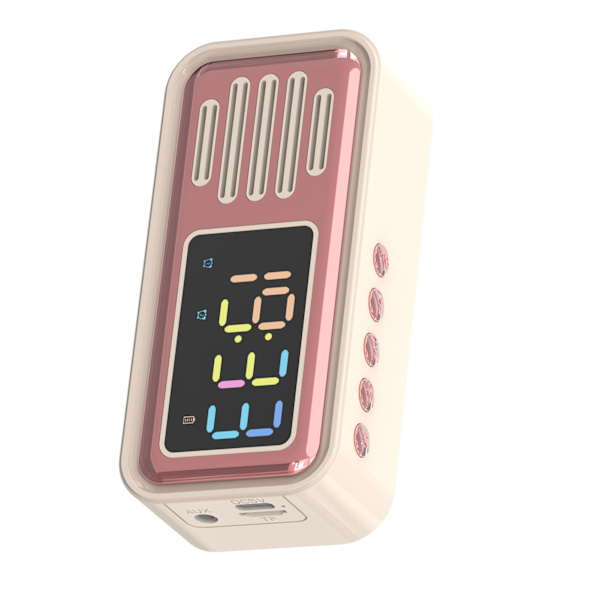 Bluetooth-högtalare Bärbar Innovativ Retro Bordslarm Trådlös högtalare med LED-färgskärm Beige