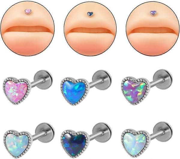 16G Hjertebruskøreringer for kvinner 8mm rustfritt stål øredobber med flat bakside øredobber Labret Monroe lepperinger rosa