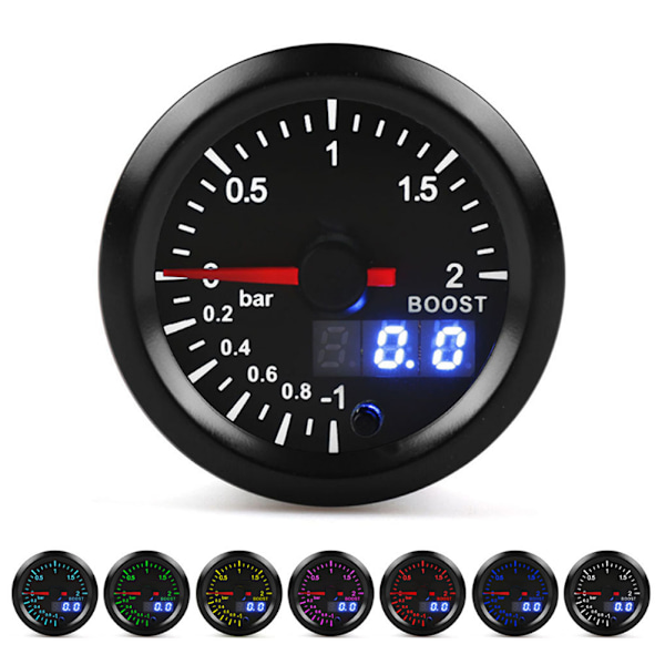 2-tums Turbotryckförstärkningsmätare för bil 2Bar 12V Färgdisplay Universal Modifierade delar