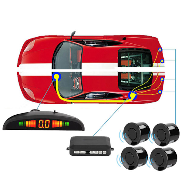 4 Parkeringssensorer Buzzer Bil Bakkelygter Bagud Radar LED System Lydalarm Universal
