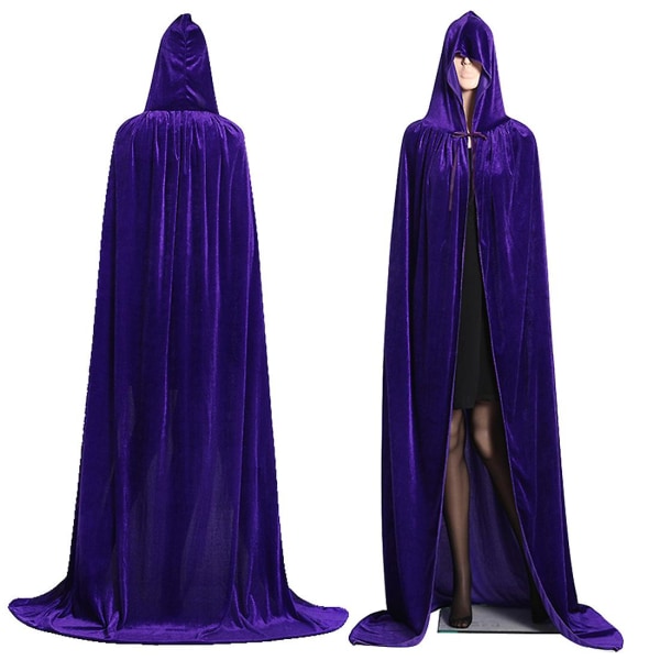 Vuxen Halloween-sammetsmantel Cape Hooded Medeltida Dräkt Häxa Wicca Vampyr Halloween Dräktklänning