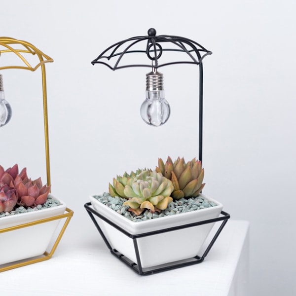 Enkel paraplyform keramisk blomkruka Fäste Displayhållare med glödlampa Hemmakontor Trädgårdsinredning (VitSvart)